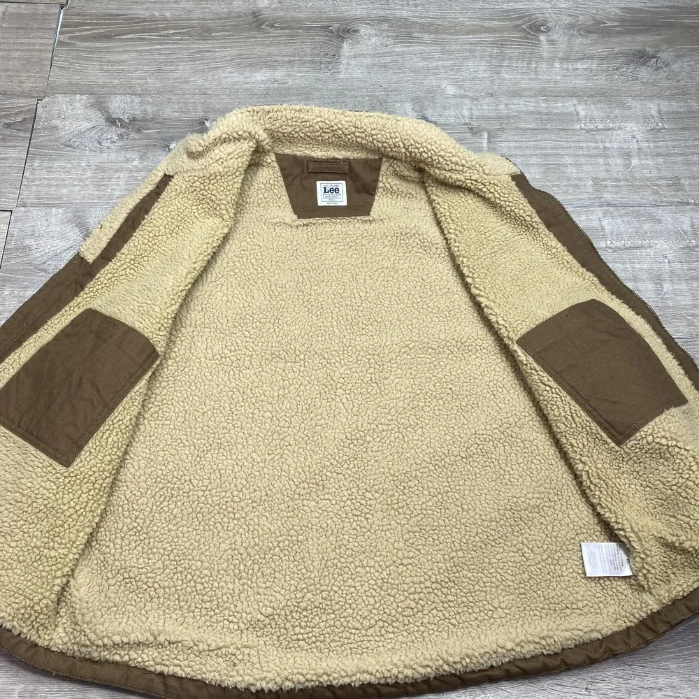 Lee Vest Mens Large Brown Canvas Sherpa Lined‎ Insulated Workwear Full Zip